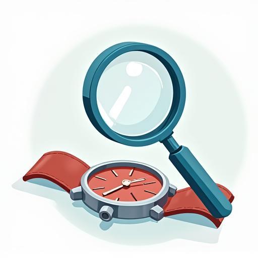 시계를 돋보기로 꼼꼼히 살펴보는 남성의 일러스트